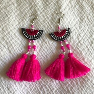 Hot Pink Tassel Earrings